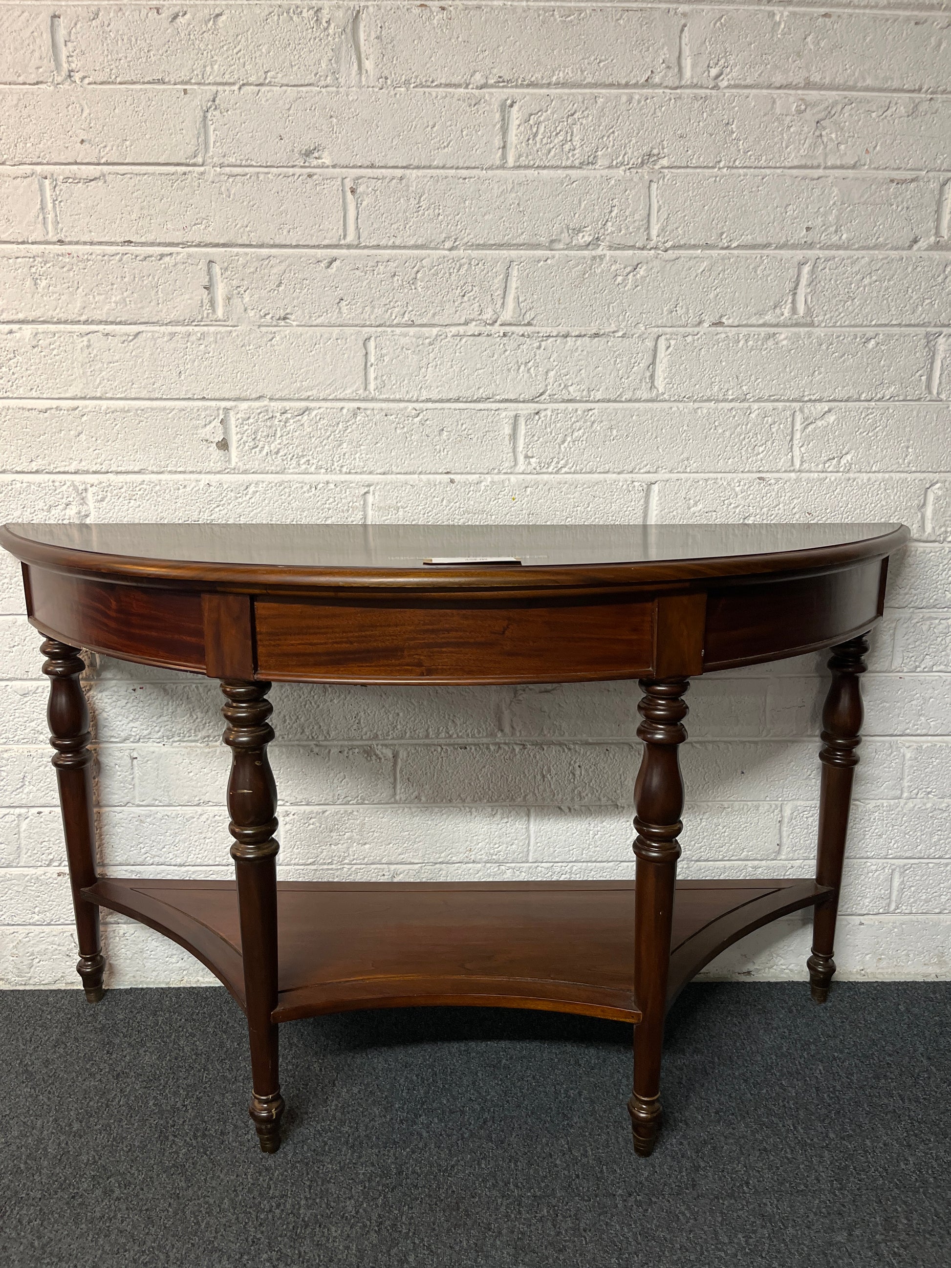 Large solid mahogany half moon console table  with base shelf (H 85 x W 150 x D 50 cm) 2225