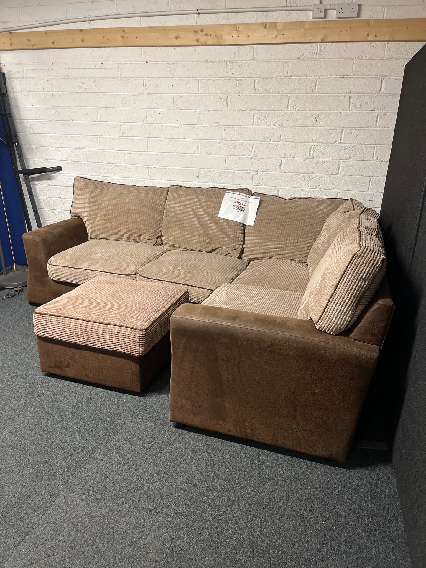 Large brown fabric L shape sofa suite 2225