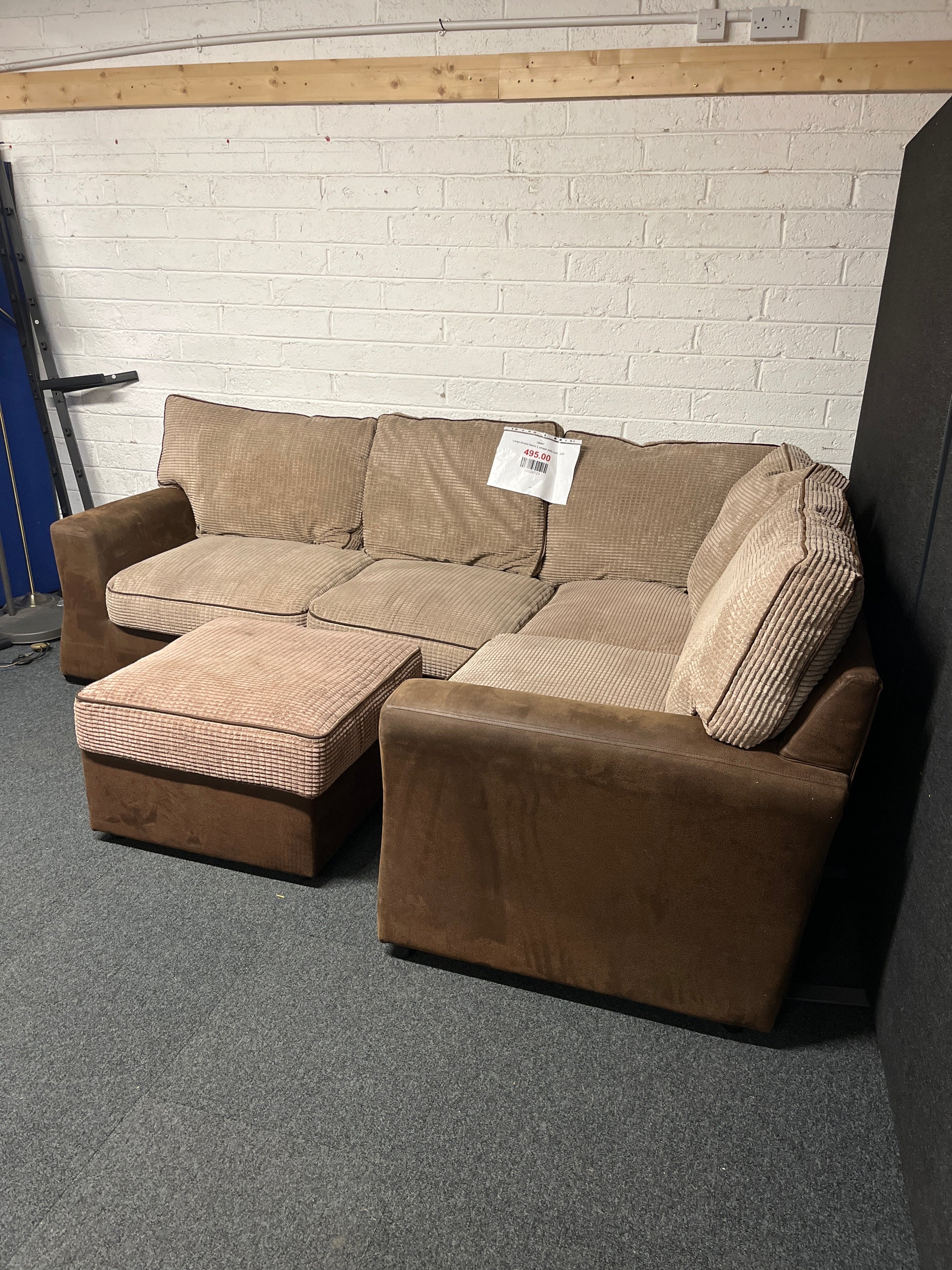 Large brown fabric L shape sofa suite 2225