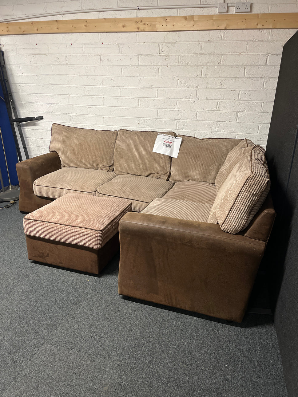 Large brown fabric L shape sofa suite 2225