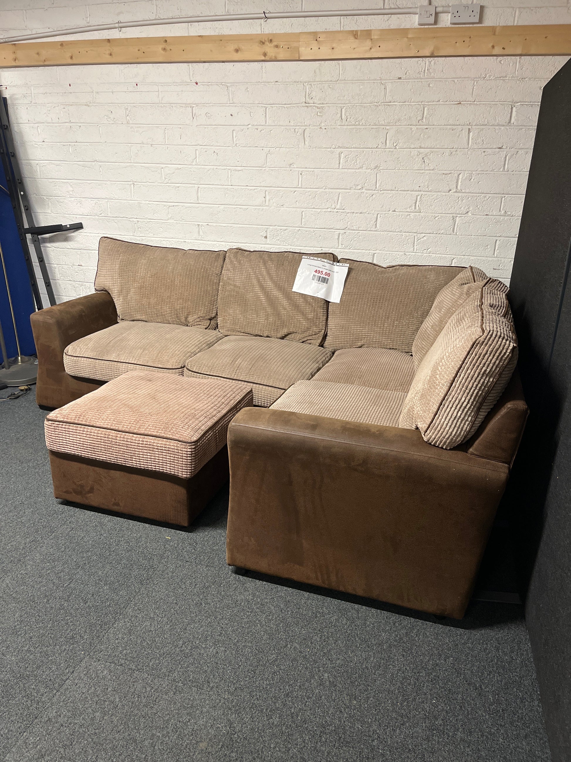 Large brown fabric L shape sofa suite 2225