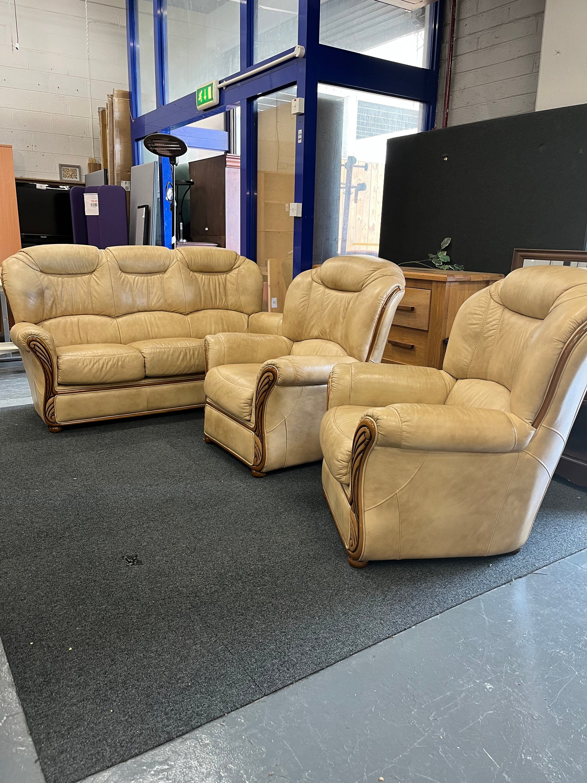 3+1+1 Real Cream Leather suite with Dutch oak frame 1225