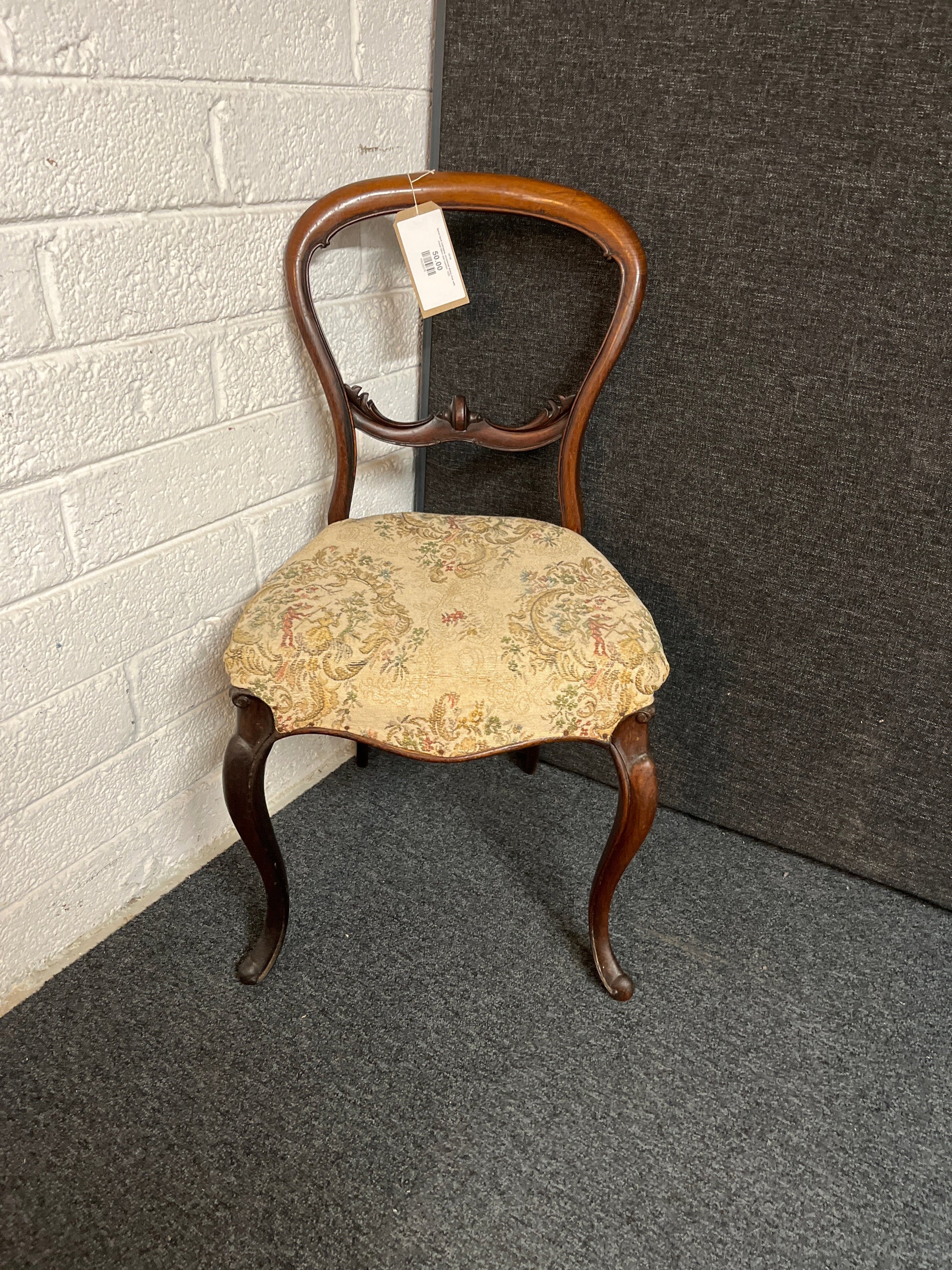 Spoon back mahogany occasional dining chair with mixed fabric seat cushion  1225