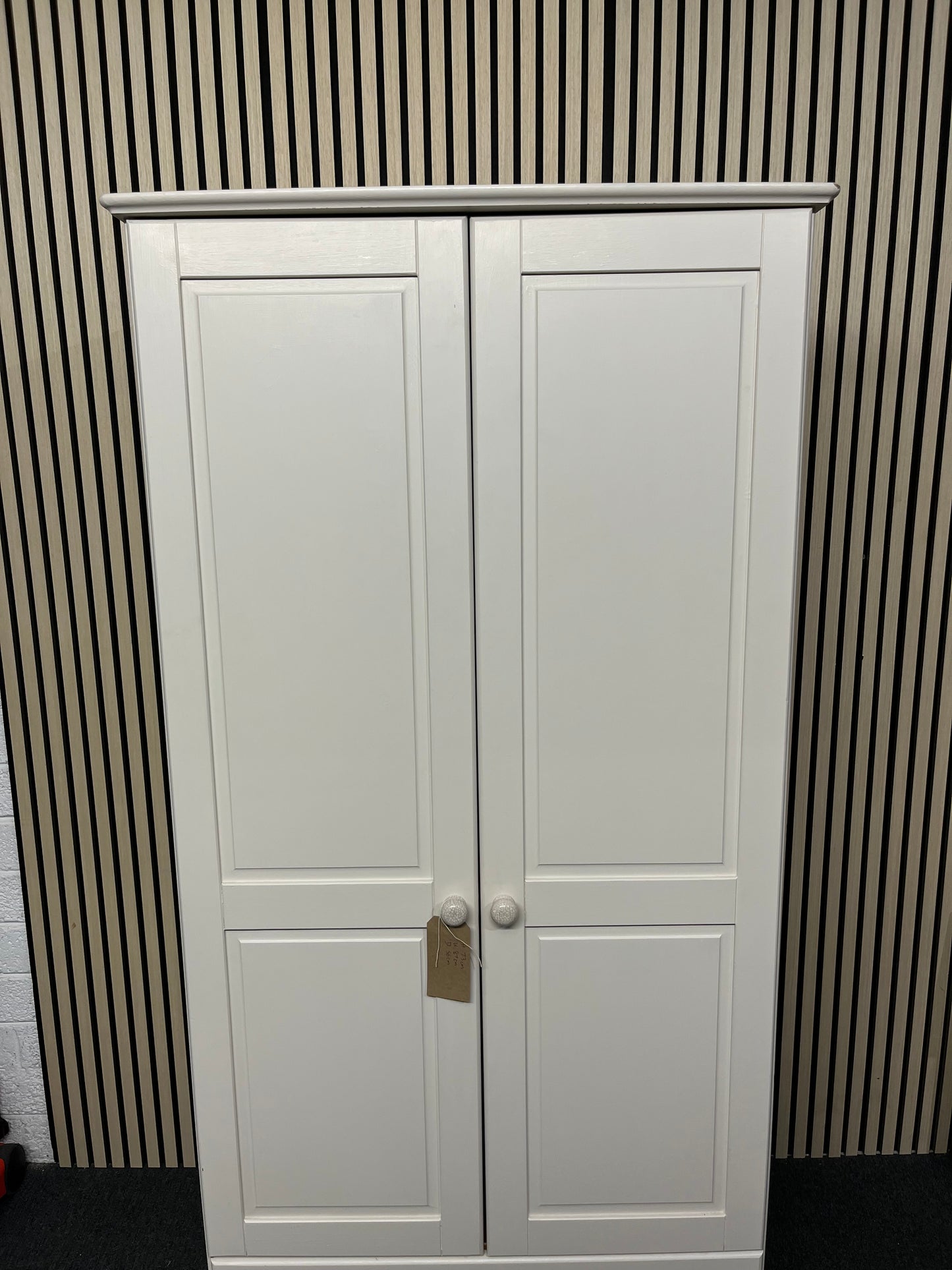 Solid pine cream painted tall 2 door wardrobe with base drawer