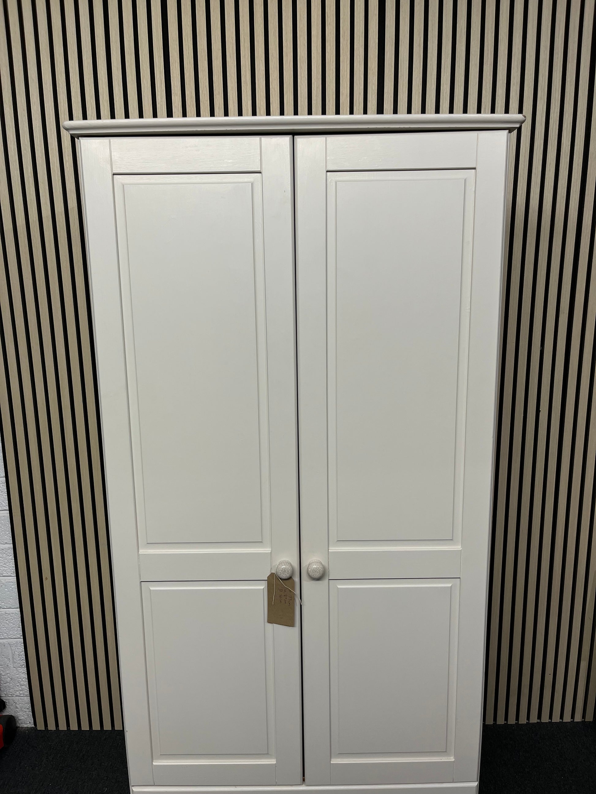 Solid pine cream painted tall 2 door wardrobe with base drawer