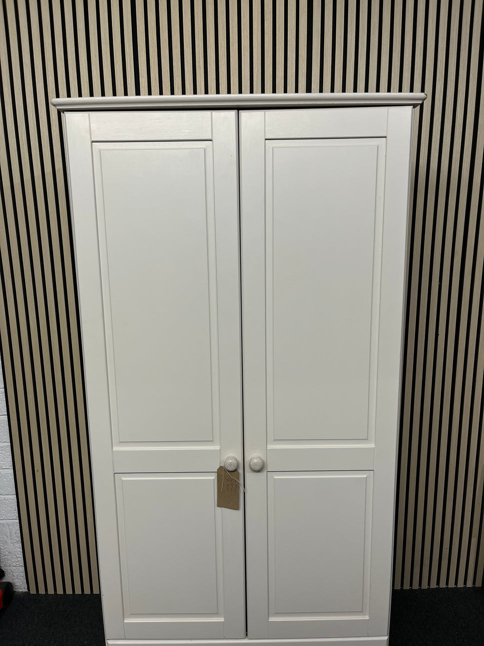 Solid pine cream painted tall 2 door wardrobe with base drawer