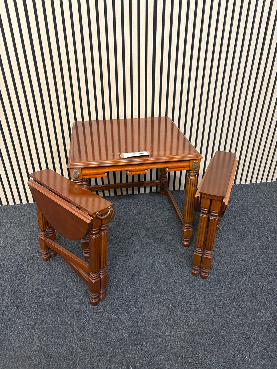 Ornate Mahogany nest of tables (H 43 x W 56 x D 56 cm)