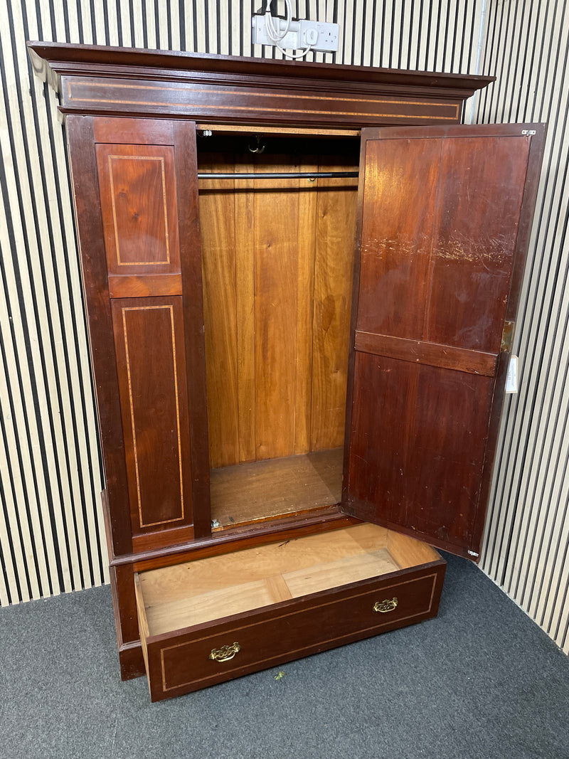 Large mahogany wardrobe with central mirror and lower storage drawer (H 203 x W 130 x D 53 cm)  44565