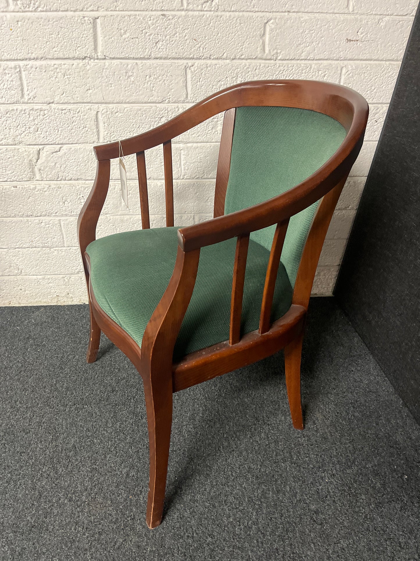 Solid beech stained occasional club chair, mixed green fabric seat and back 1225