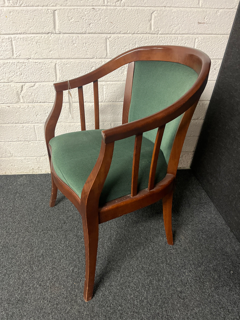Solid beech stained occasional club chair, mixed green fabric seat and back 1225