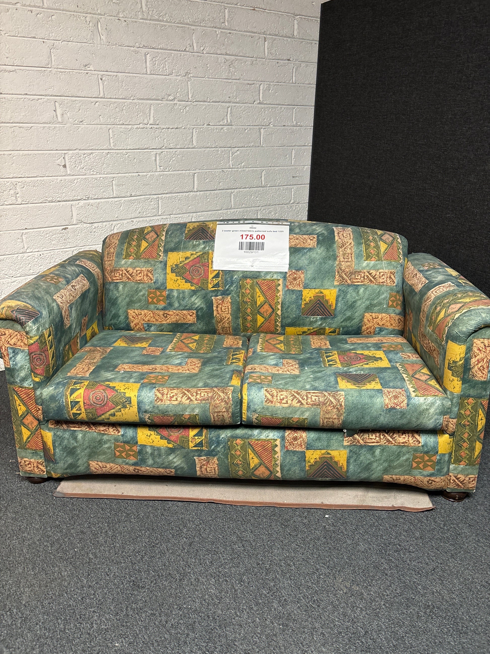 3 seater green mixed fabric patterned sofa bed 1225