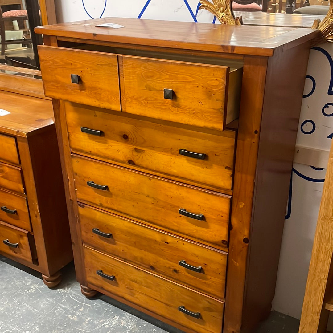 Tall solid pine 4+2 tall boy chest of drawers  1224
