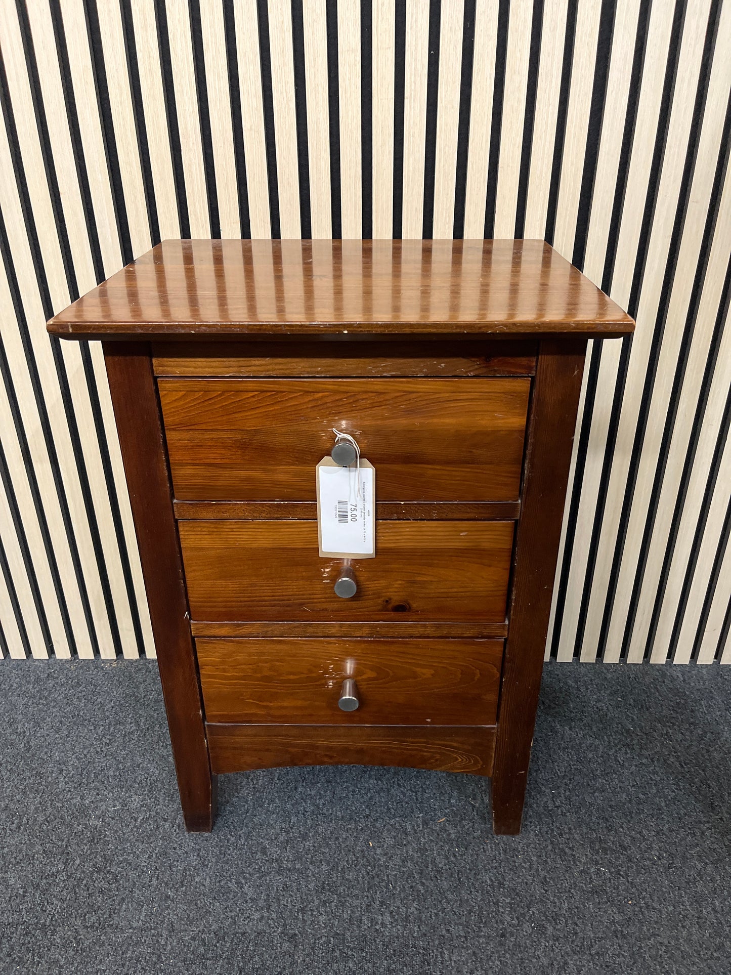 Solid pine stained 3 drawer bedside locker (H 70 x W 50 x D 40 cm)