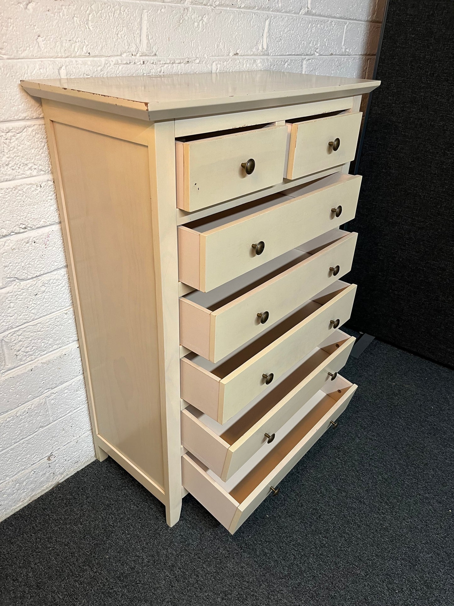 Tall 5+2 natural wood chest of drawers (H 103 x W 81 x D 40 cm) 2225