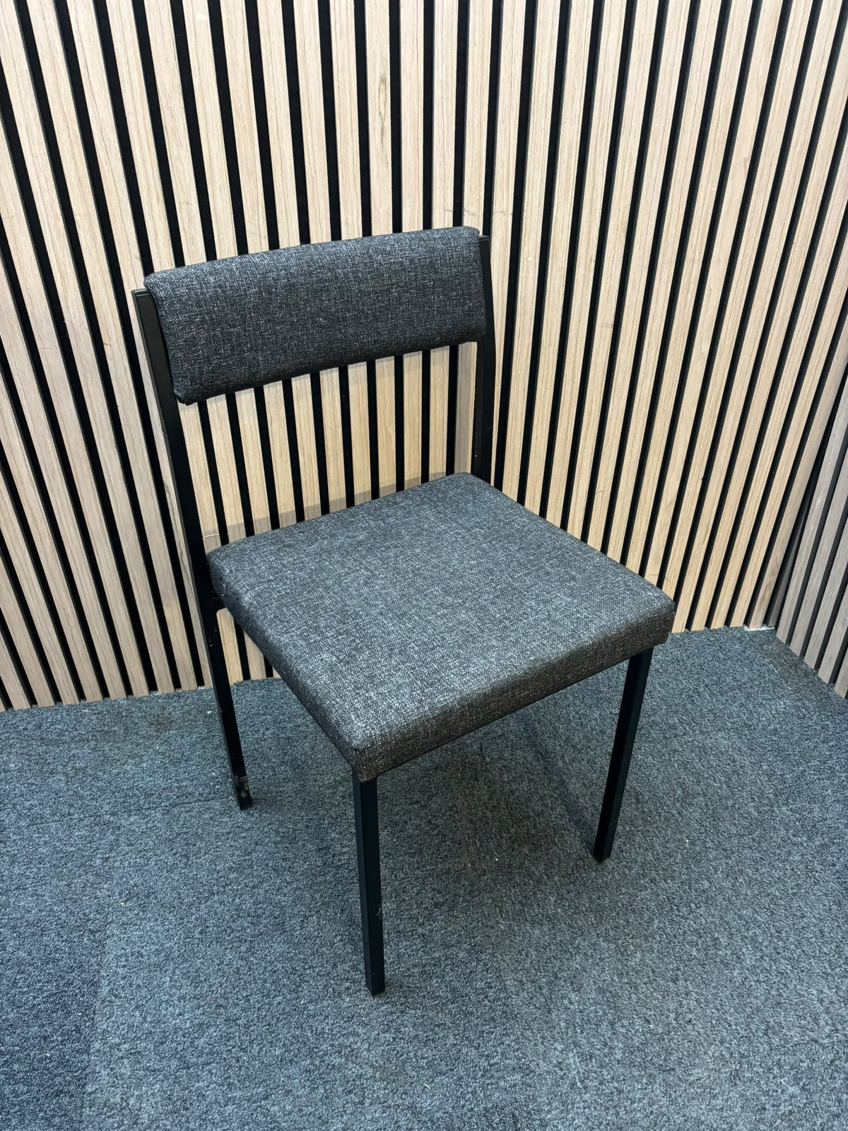Charcoal fabric, black metal framed meeting chair  J3952