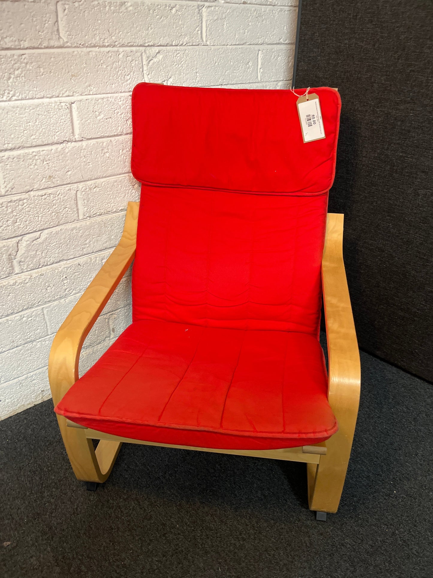 Bentwood beech framed armchair with red fabric seat and back  2225