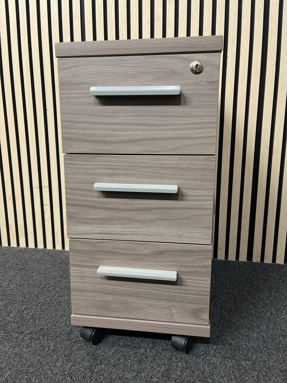 Mobile 3 drawer slim under desk pedestal on castors