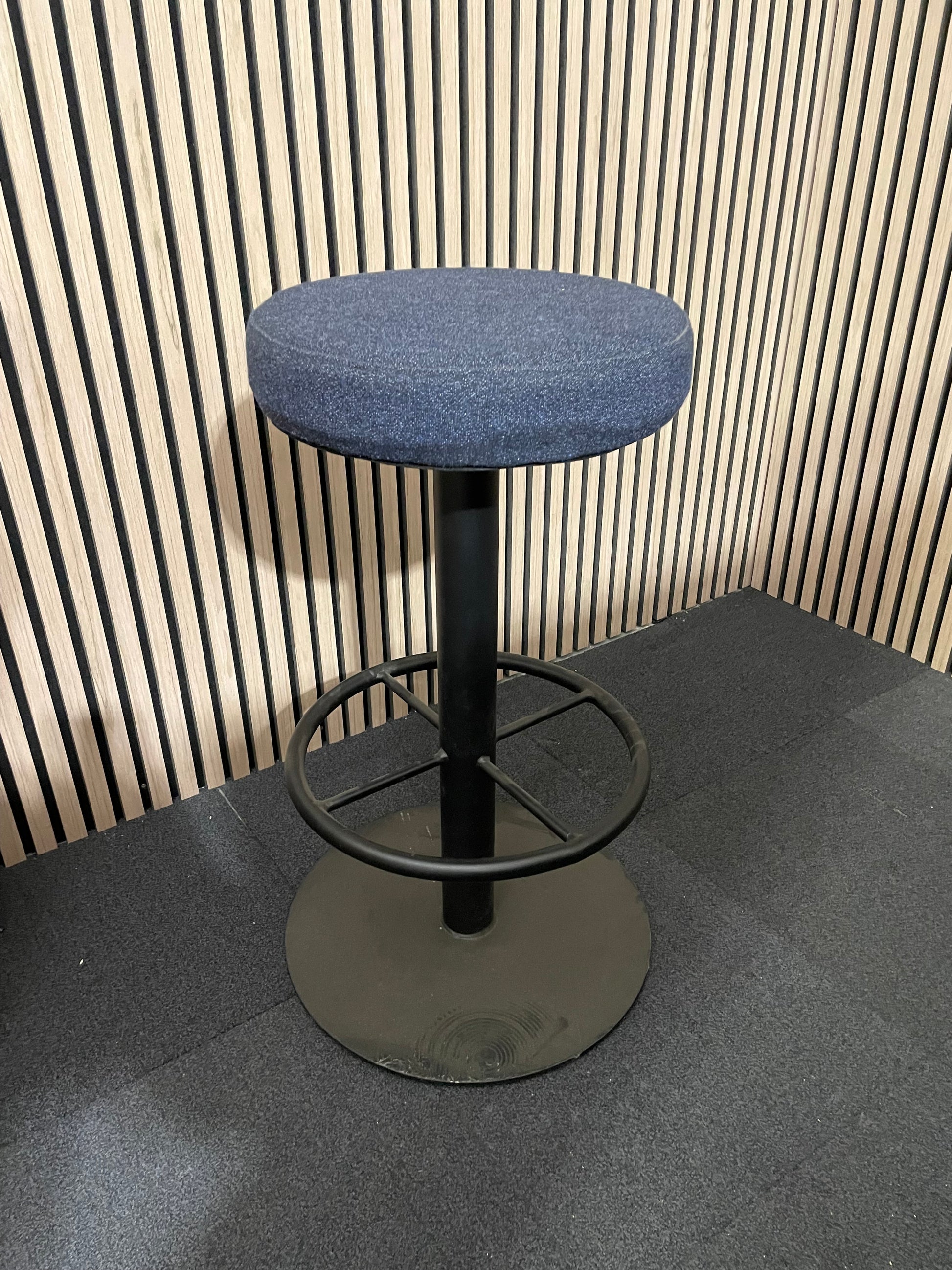 Ex-Demo Navy Fabric Round High Stool w/ Foot Rest