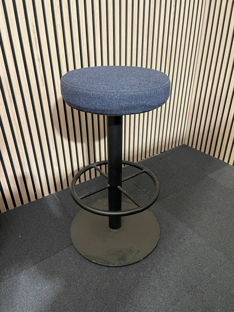 Ex-Demo Navy Fabric Round High Stool w/ Foot Rest