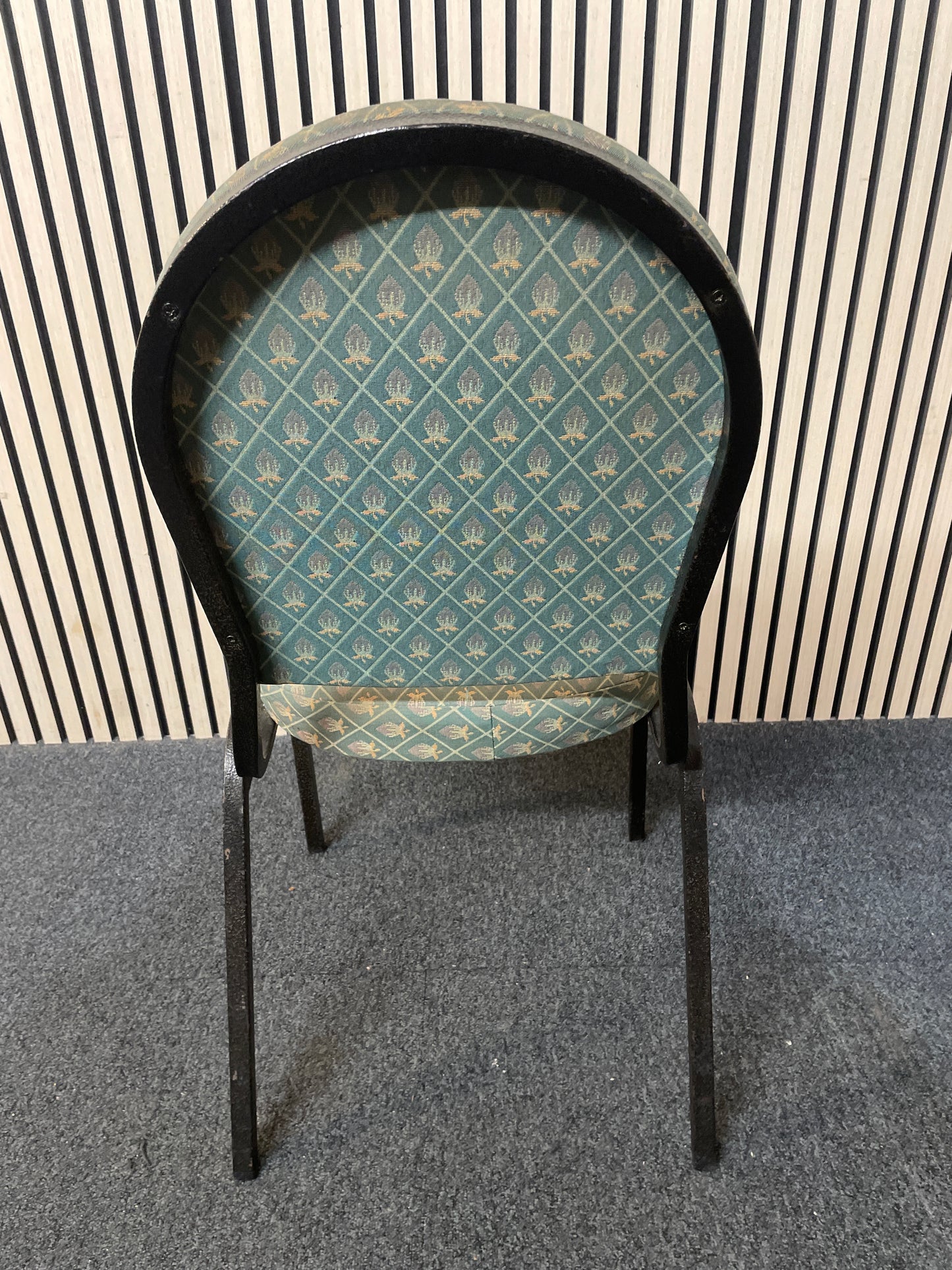  black metal framed green fabric seat and back stacking banquet chair 2425
