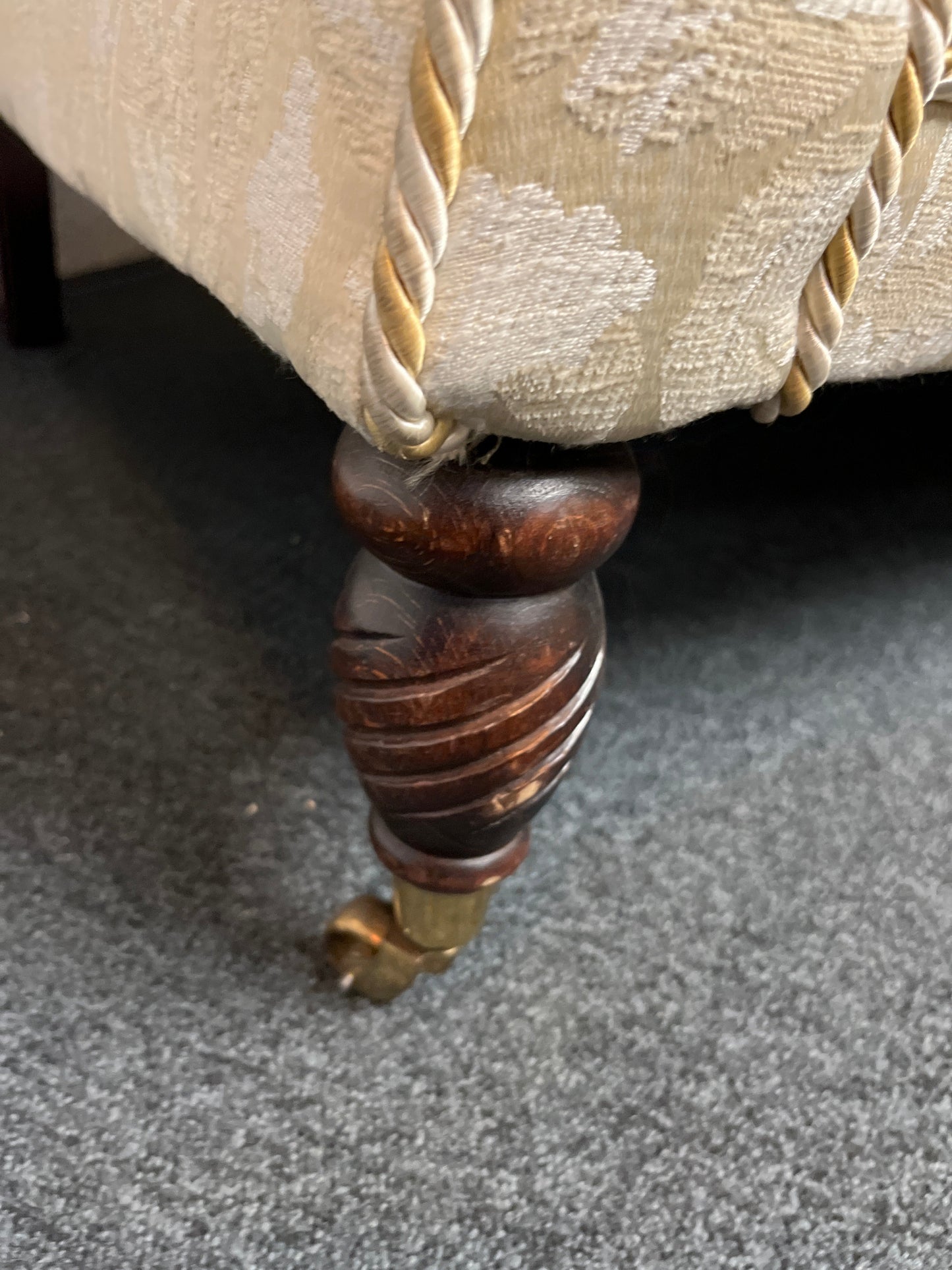 3+2+1 wing back cream mix fabric suite, solid wood frame, brass castors. CAN BE SOLD INDIVIDUALLY IF REQUIRED 2225
