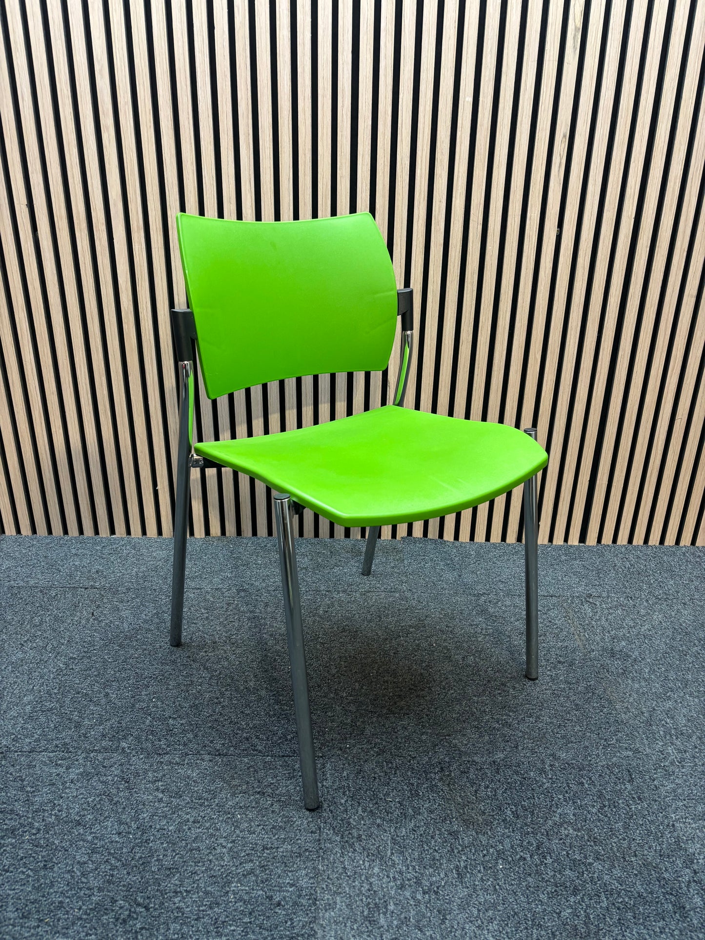 Boss design dream Green plastic framed stacking chair, chrome frame