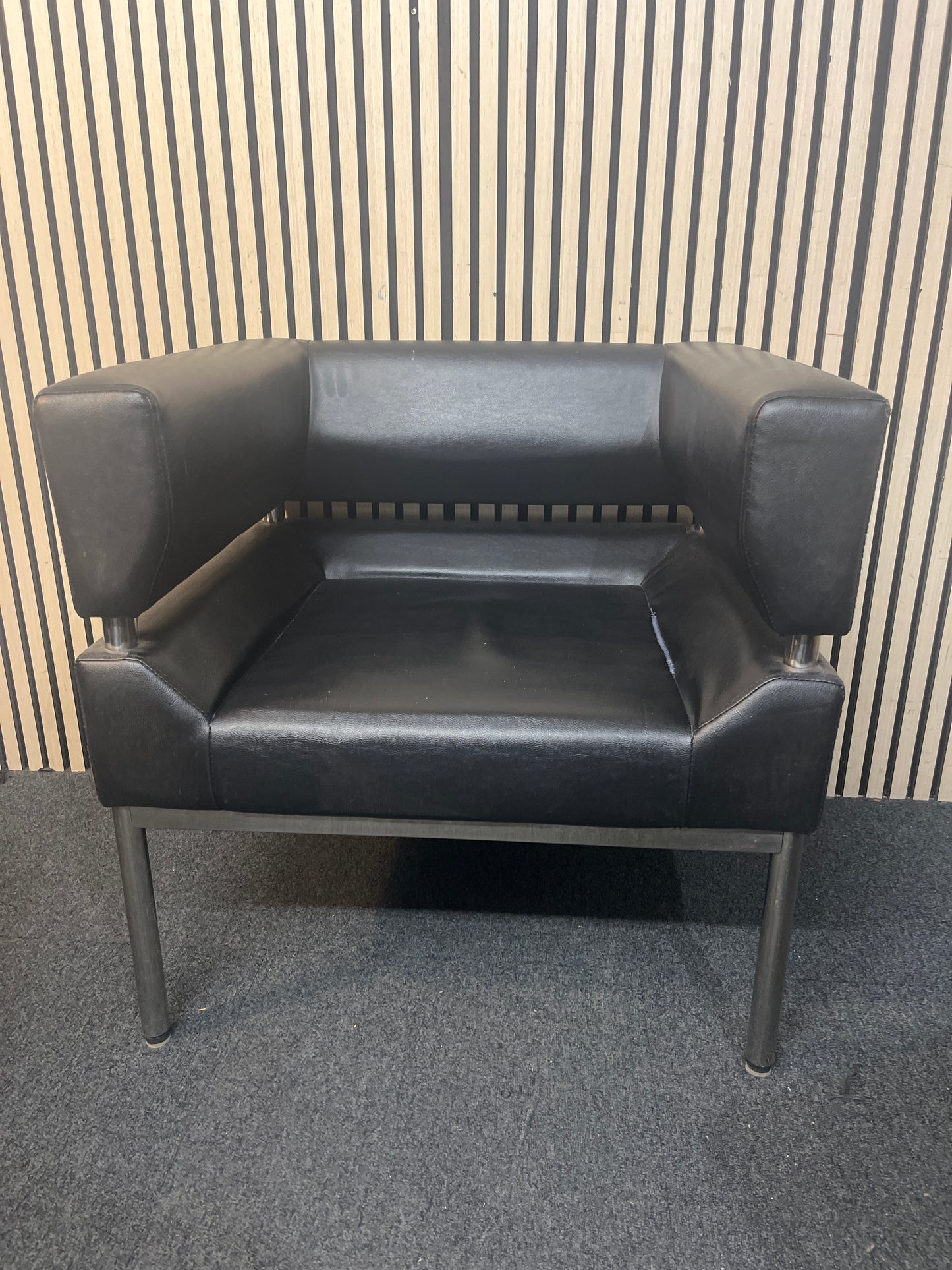 Black faux leather tub chair with chrome legs   44143