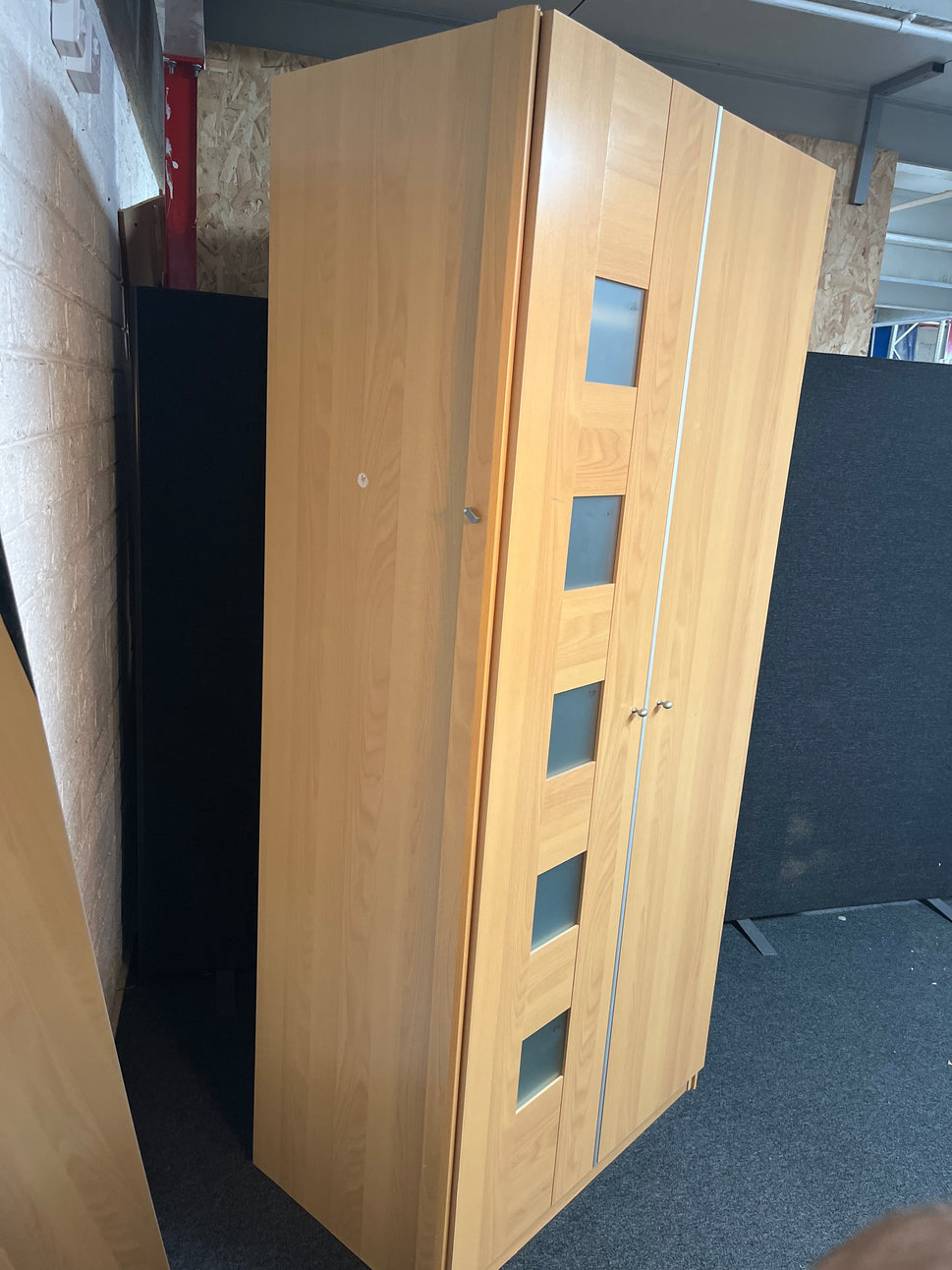 Tall 2 door beech framed wardrobe (H 210 x W 94 x D 58 cm) 3225