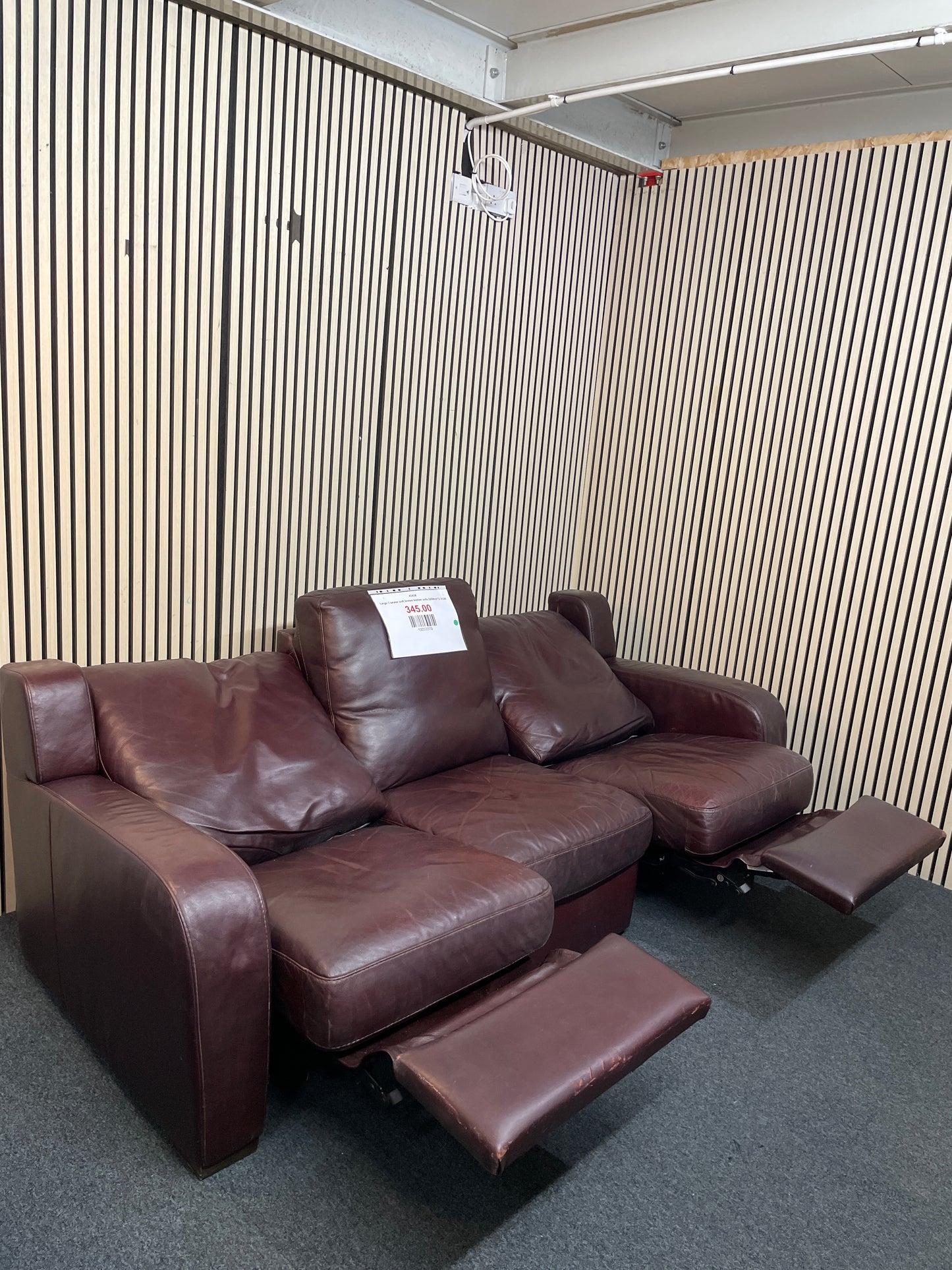 Large 3 seater soft dark brown leather recliner sofa 220Wx97D 3126