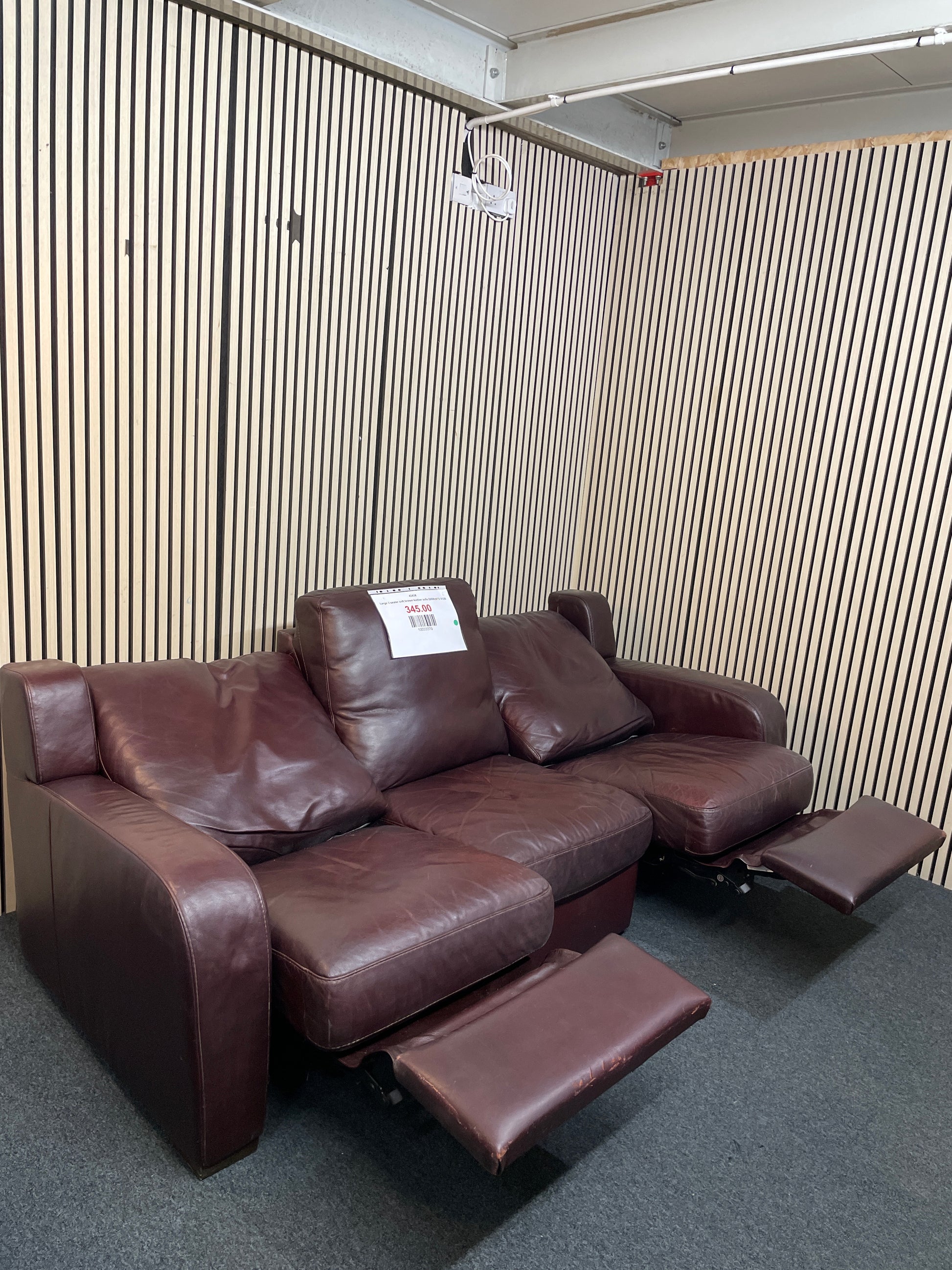 Large 3 seater soft dark brown leather recliner sofa 220Wx97D 3126