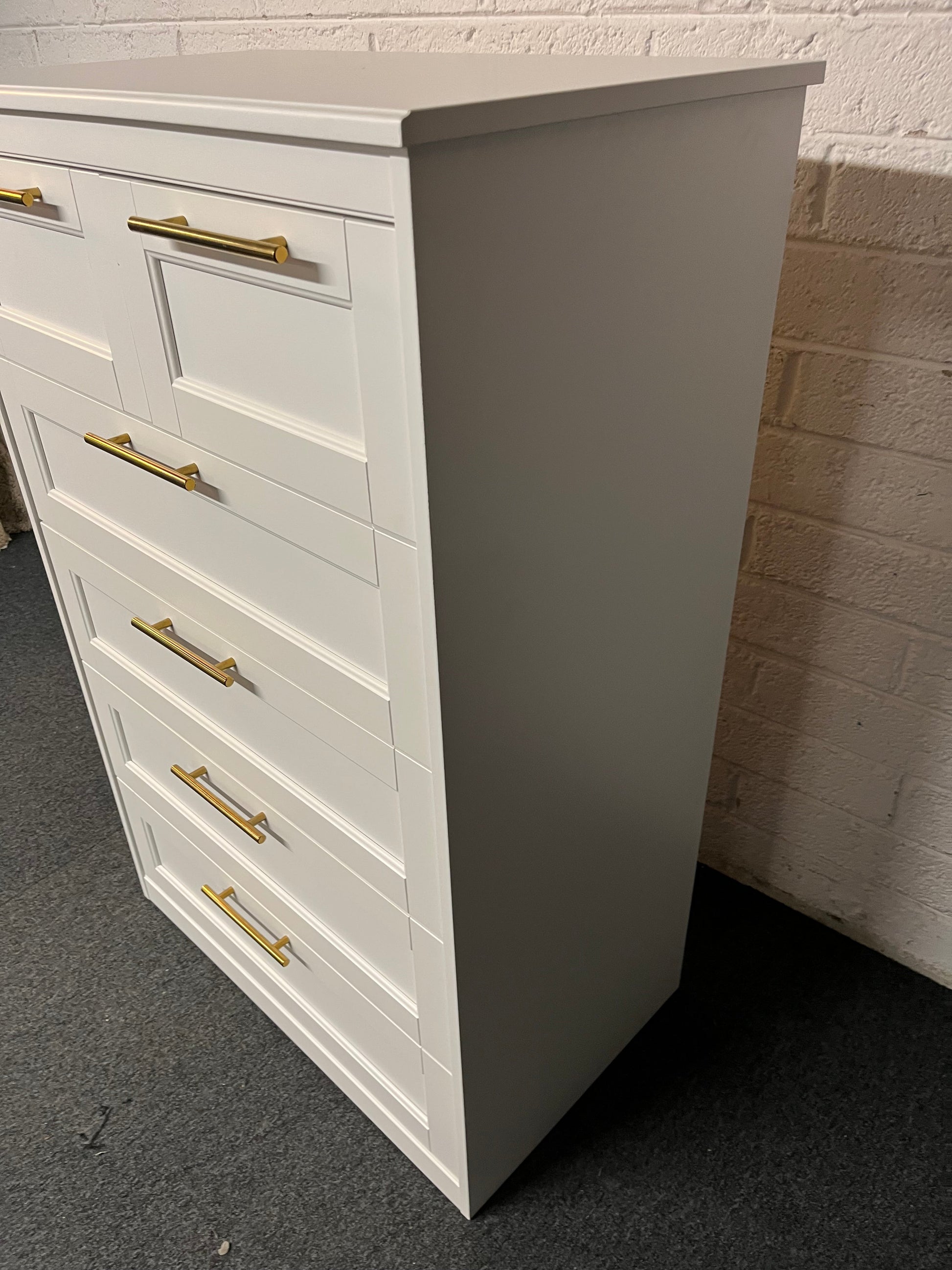 Tall 3+2 chest of drawers with gold effect handles 1600Hx810Wx500D 2225