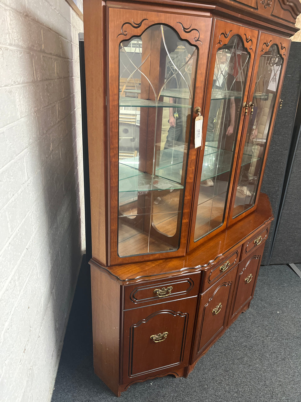 Tall rossmore mahogany curved 4 glass door display unit with base doors 2225