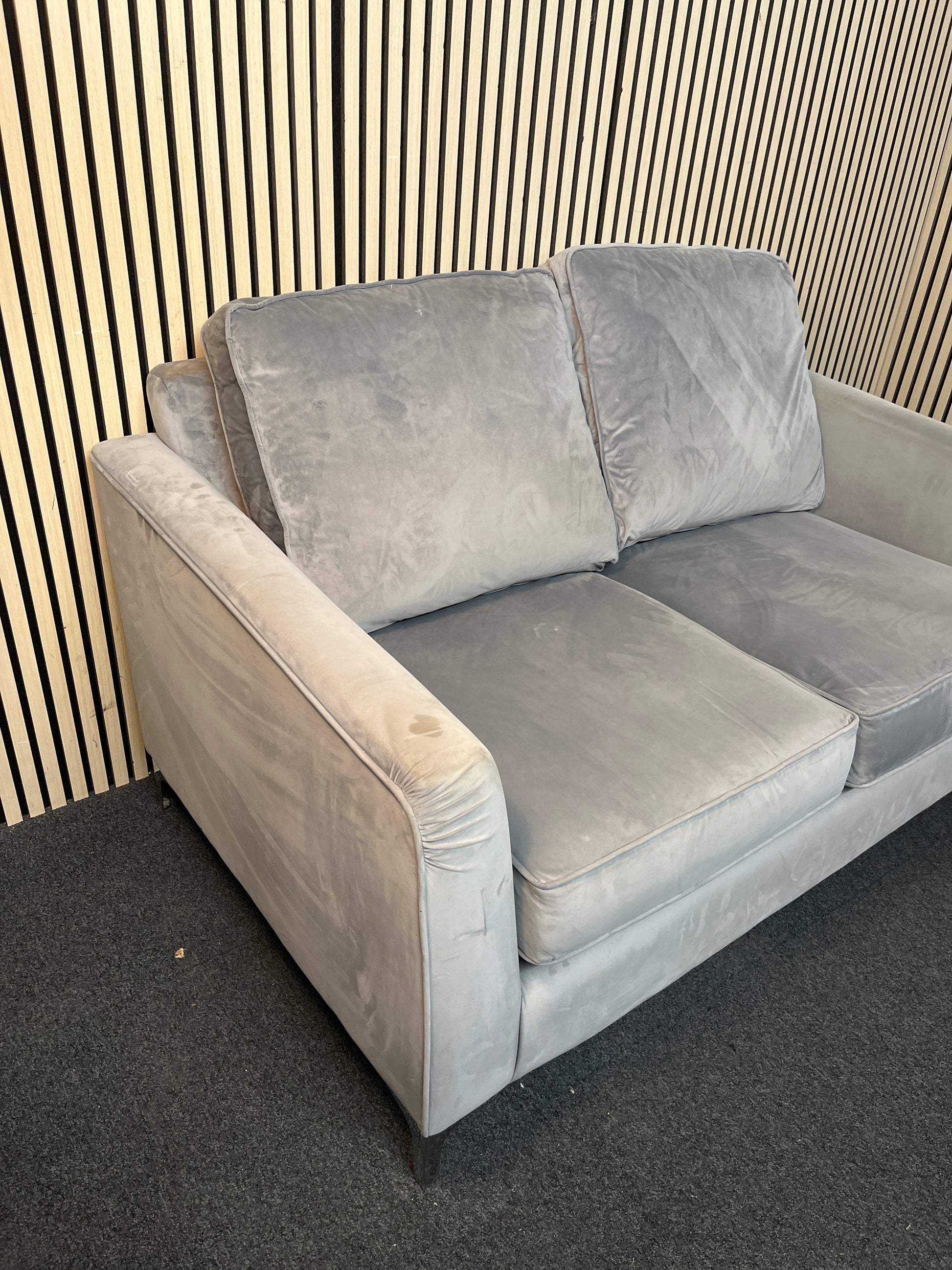 2 seater light grey suede effect high back sofa 3126