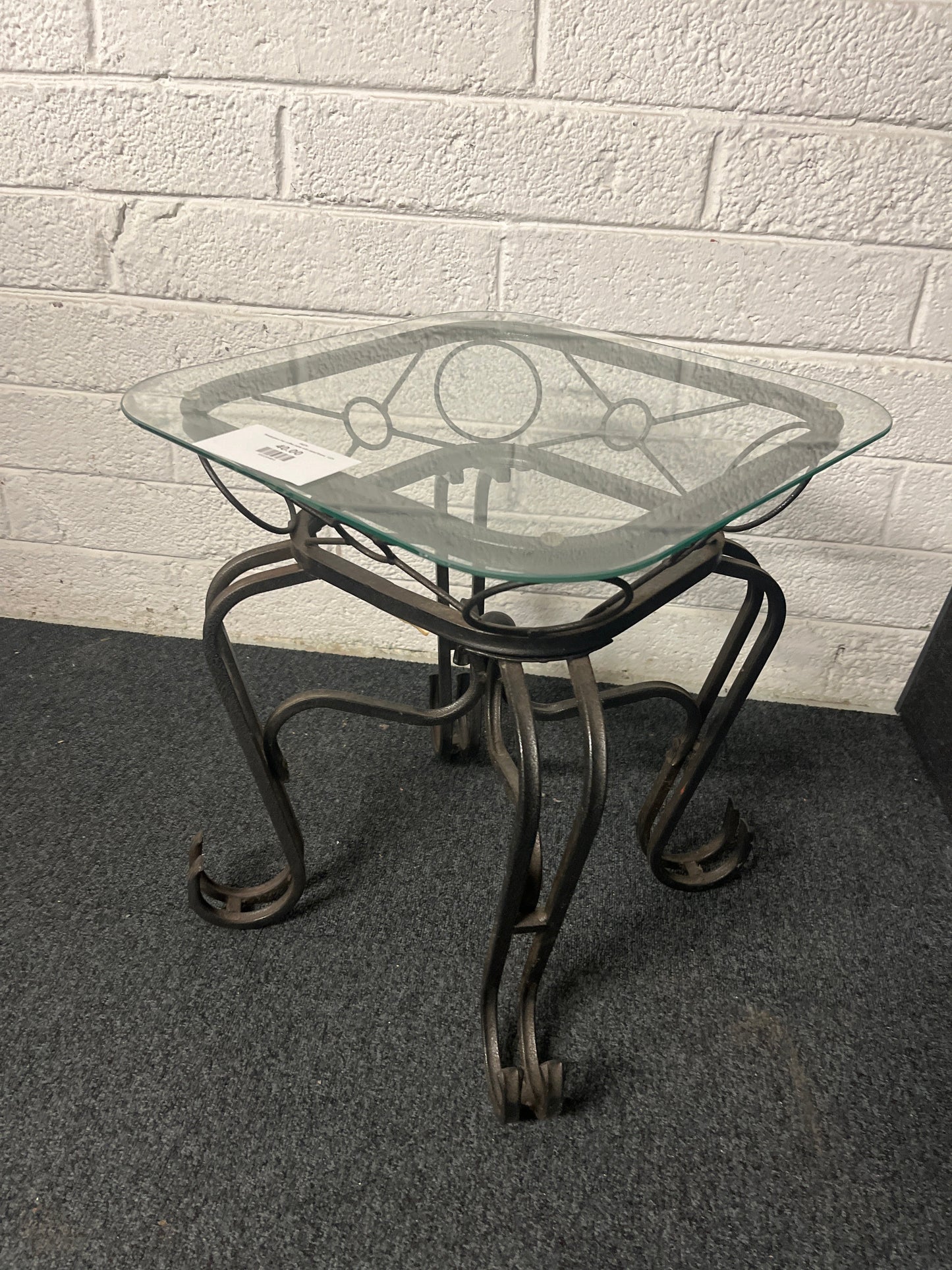 Small glass top coffee table with metal frame  1225