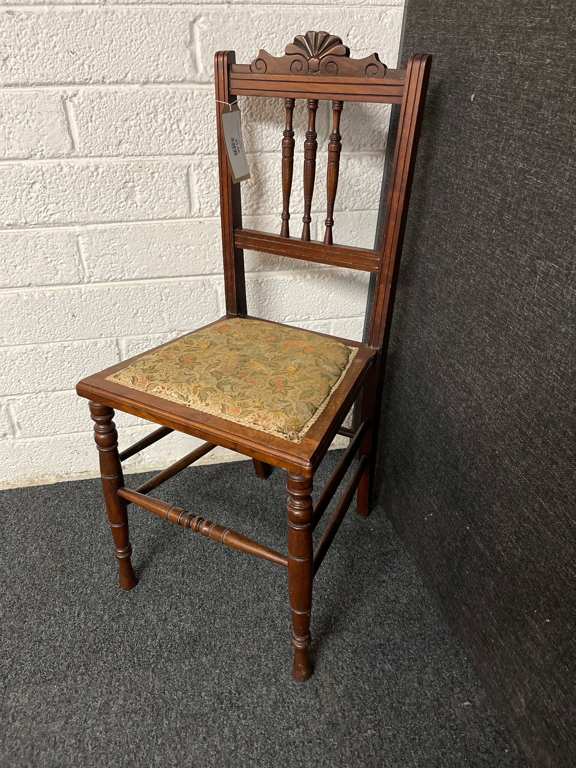 Solid wood stained ornate dining chair with tapestry seat fabric 1225