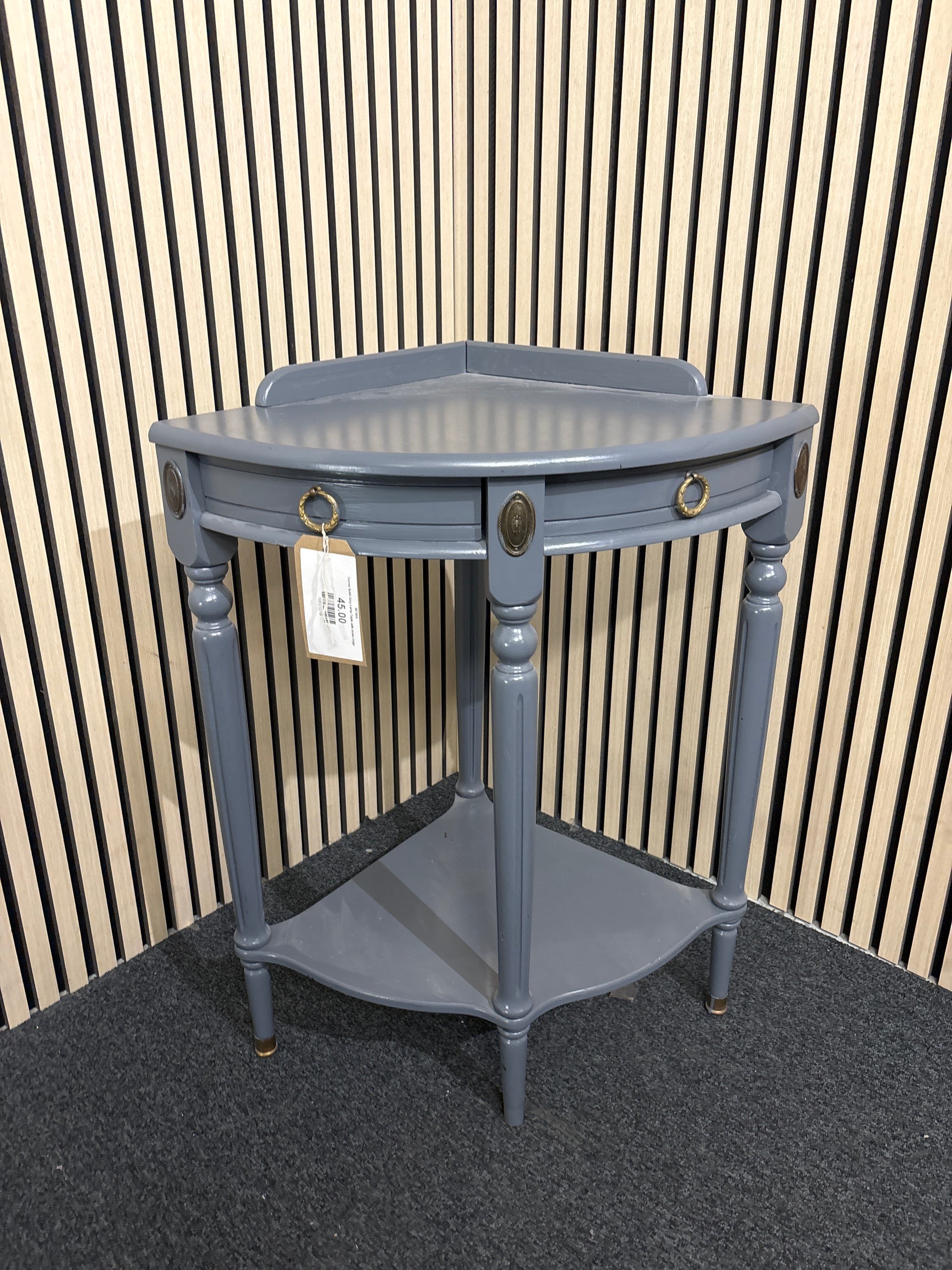 Corner Solid Grey Lamp Table with brass rings