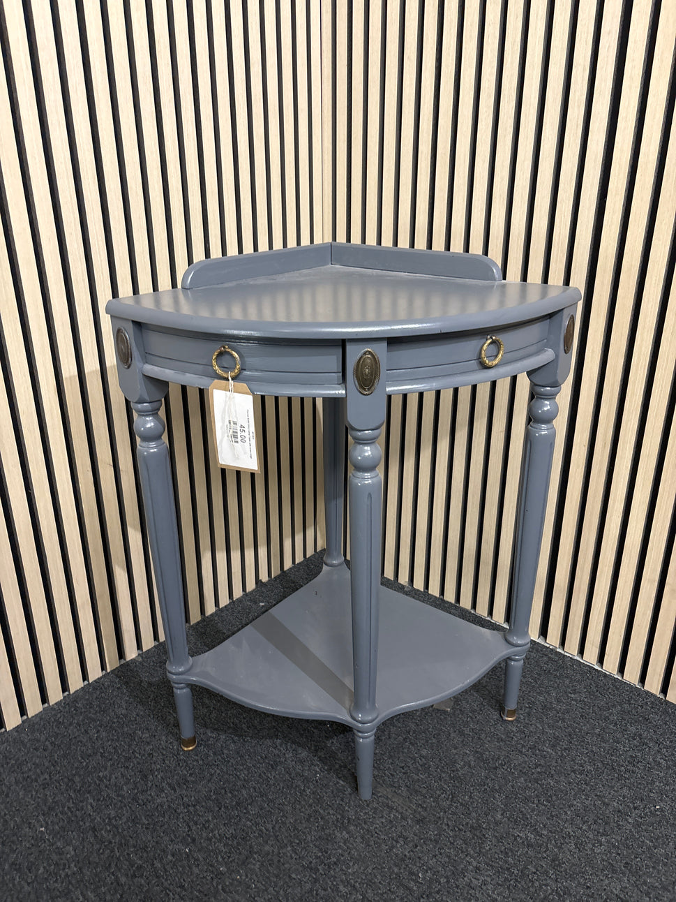 Corner Solid Grey Lamp Table with brass rings
