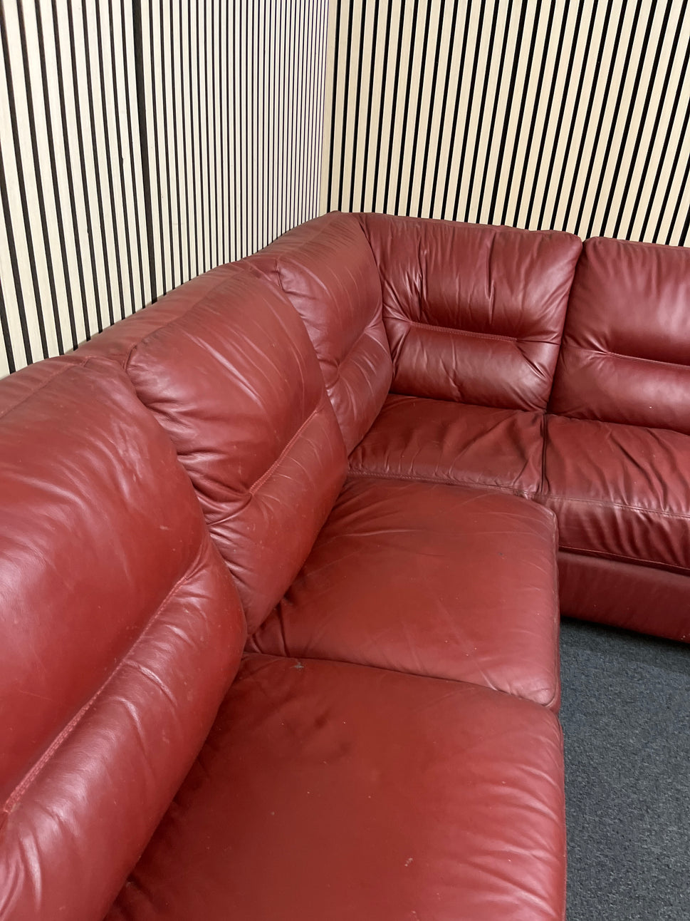 Large corner wine leather sofa suite  3325