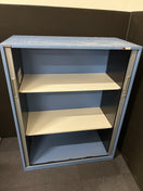 Switch Secondhand Triumph Blue metal framed, silver plastic sliding door tambour  with 2 no. internal shelves and 1 no. key 1000Wx1290Hx475D 3 image