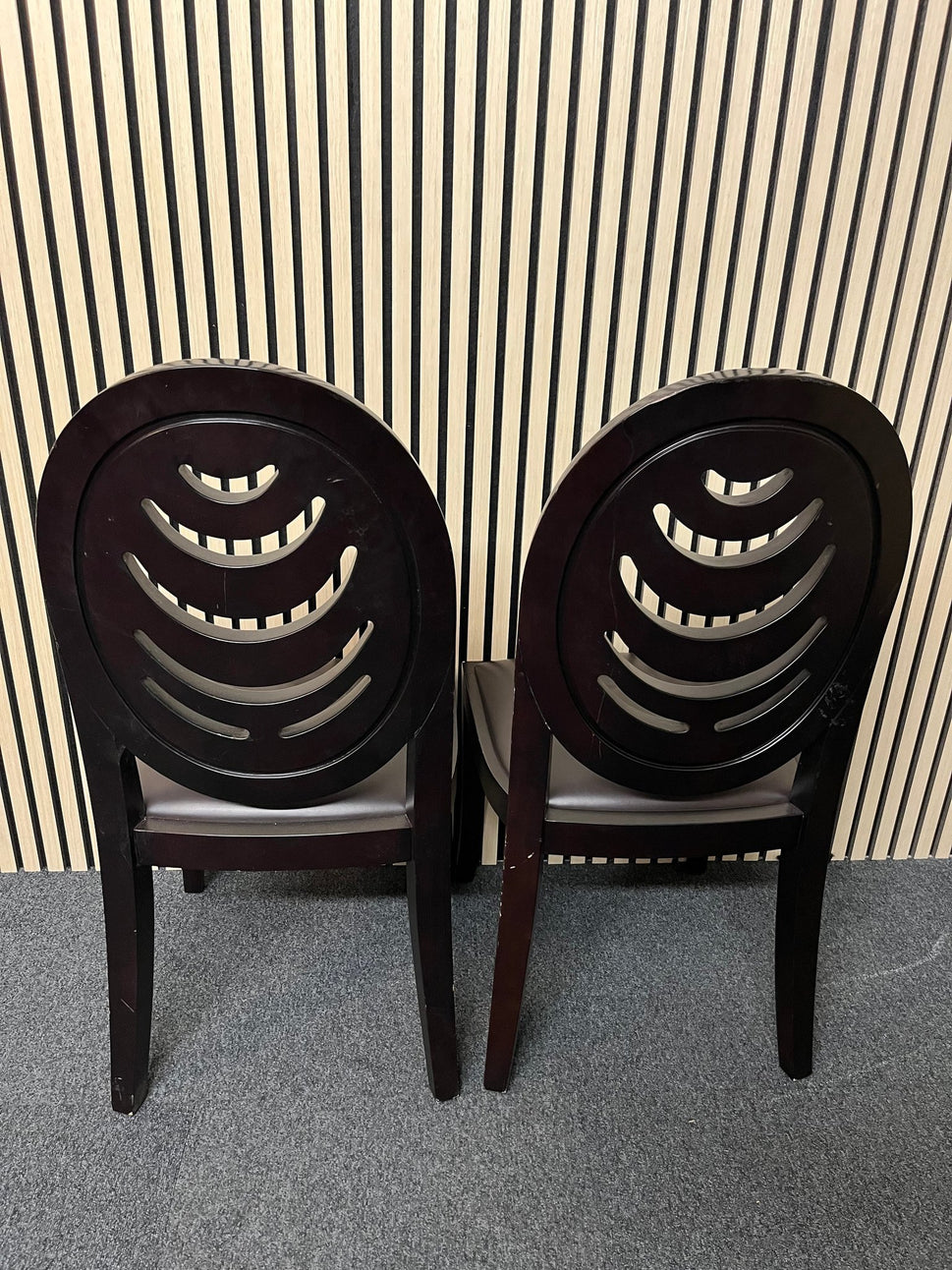 Black wood framed dining chair with black leather seat 2325