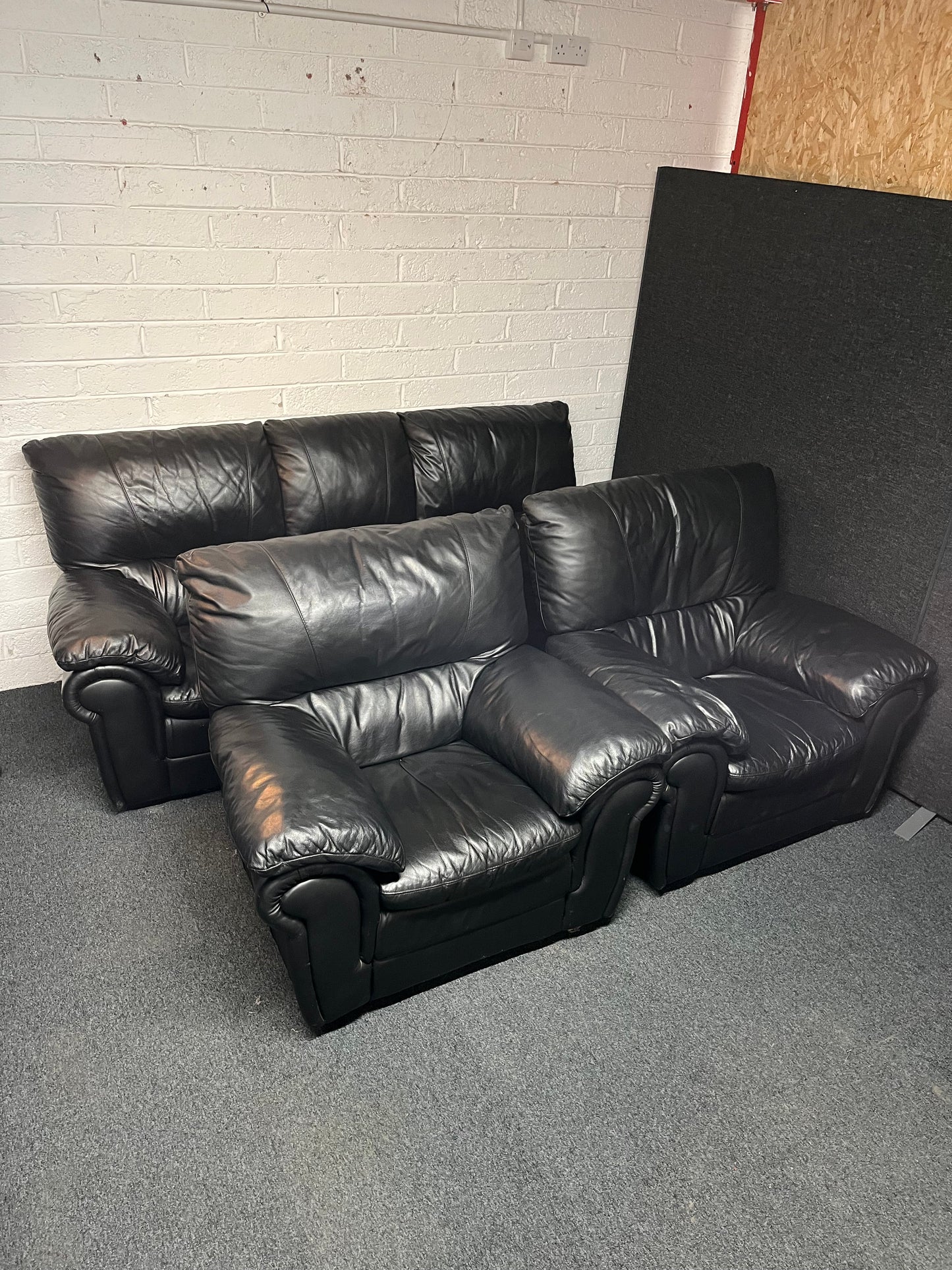 3+1+1 real black leather sofa suite 2225