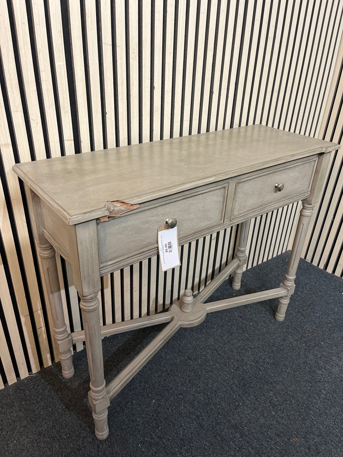 Solid wooden olive green 2 drawer hall table (H 77 x W 90 x D 34 cm) 43672