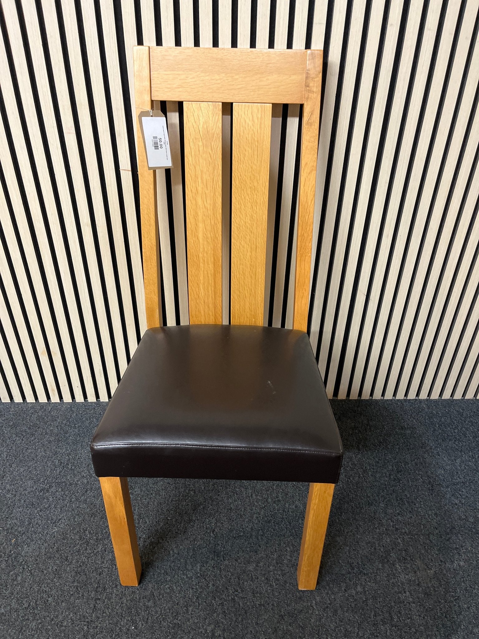 Solid beech high back dining chair with black vinyl seat 1425