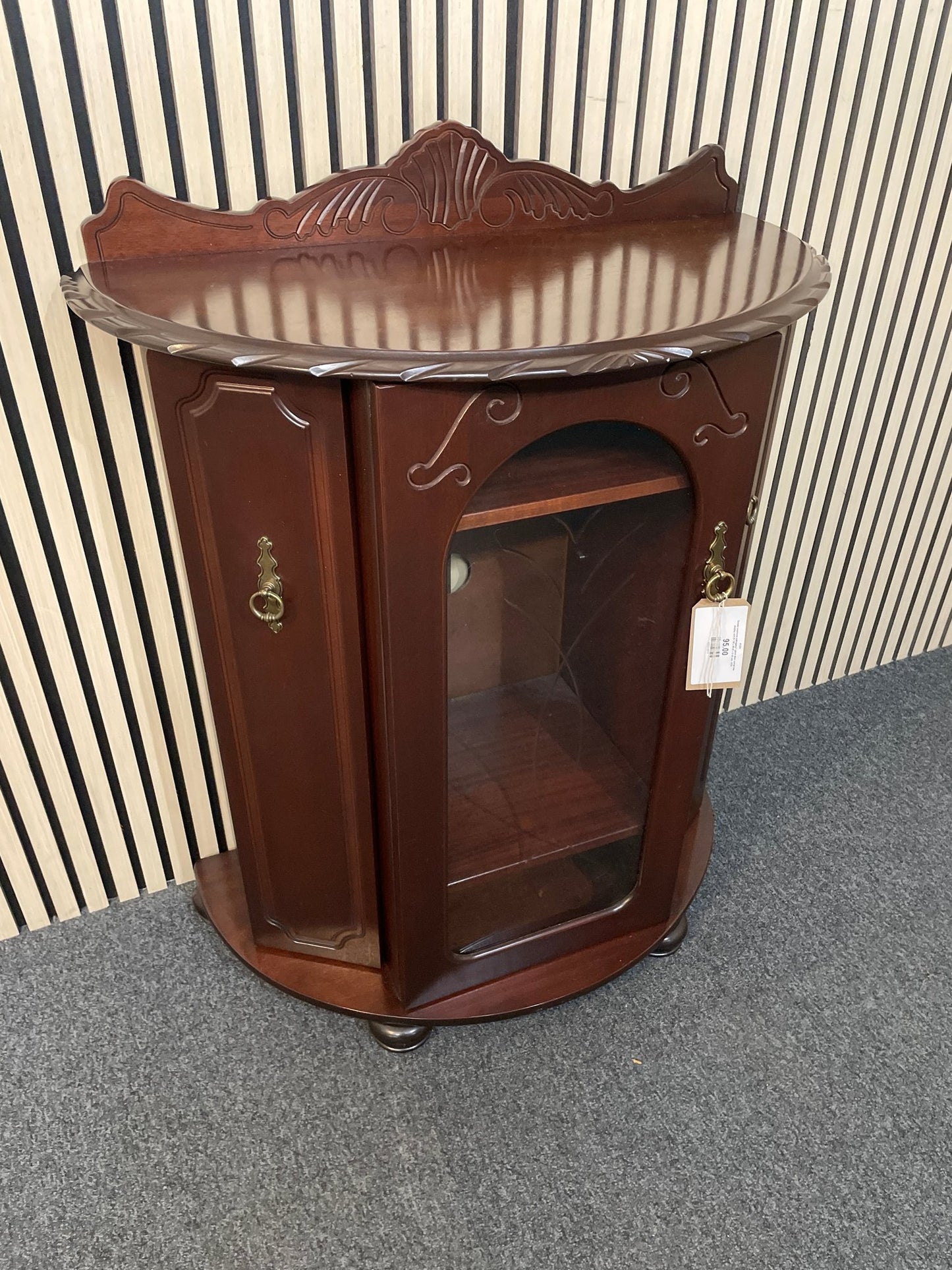 Ornate rossmore mahogany 1 glass door corner low display unit (H 100 x W 83 x D 42 cm)  4225