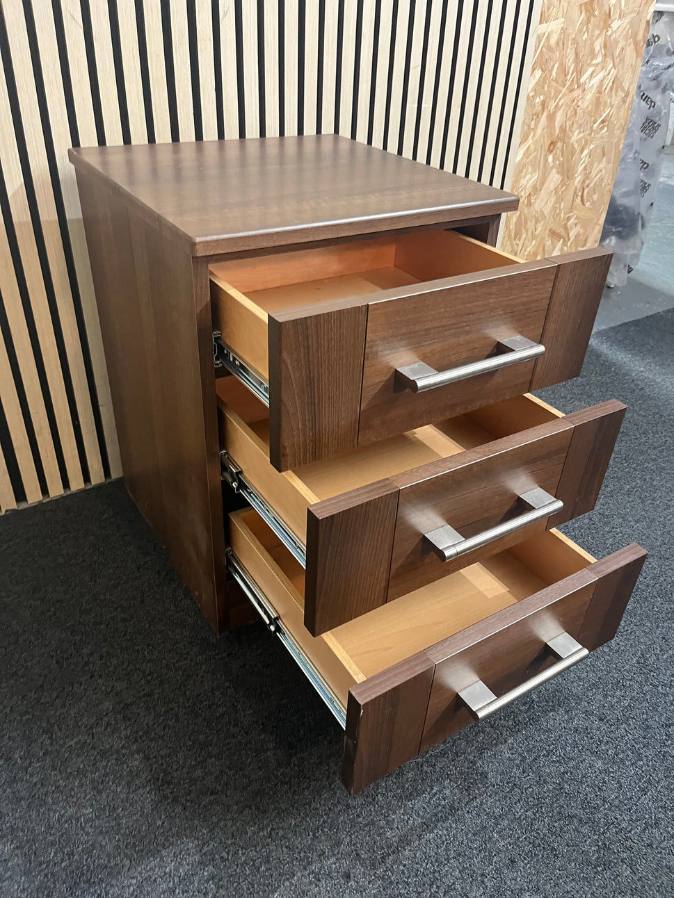 Walnut laminate 3 drawer bedside locker  43738