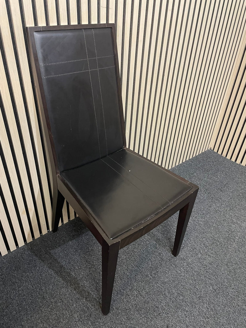 black leatherette dining chair with dark wood frame  2425