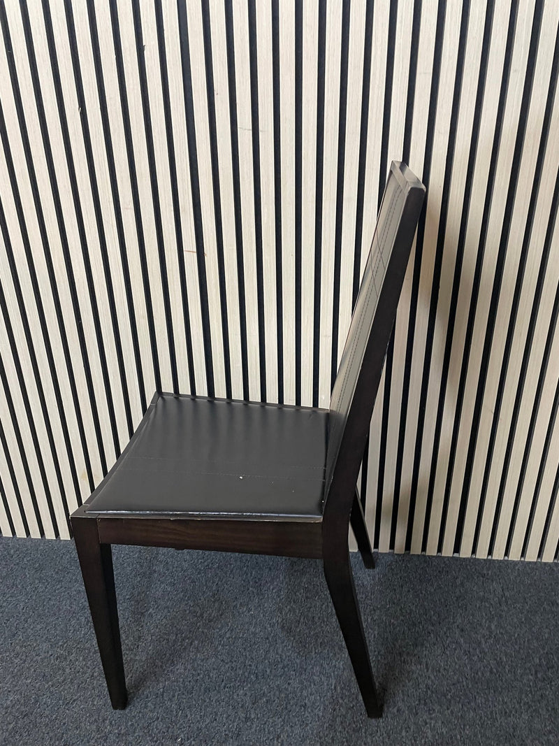 black leatherette dining chair with dark wood frame  2425