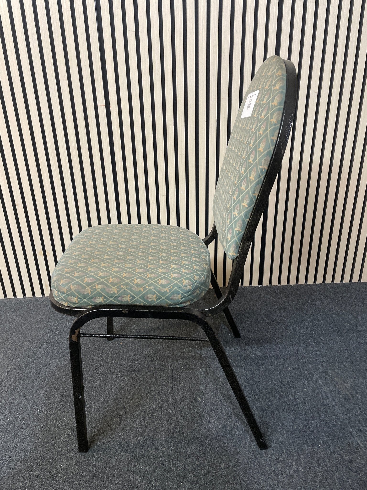Black metal framed green fabric seat and back stacking banquet chair 2425