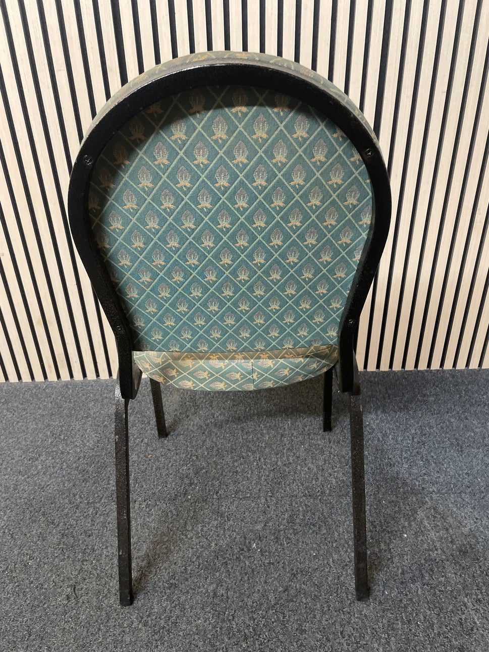 Black metal framed green fabric seat and back stacking banquet chair 2425