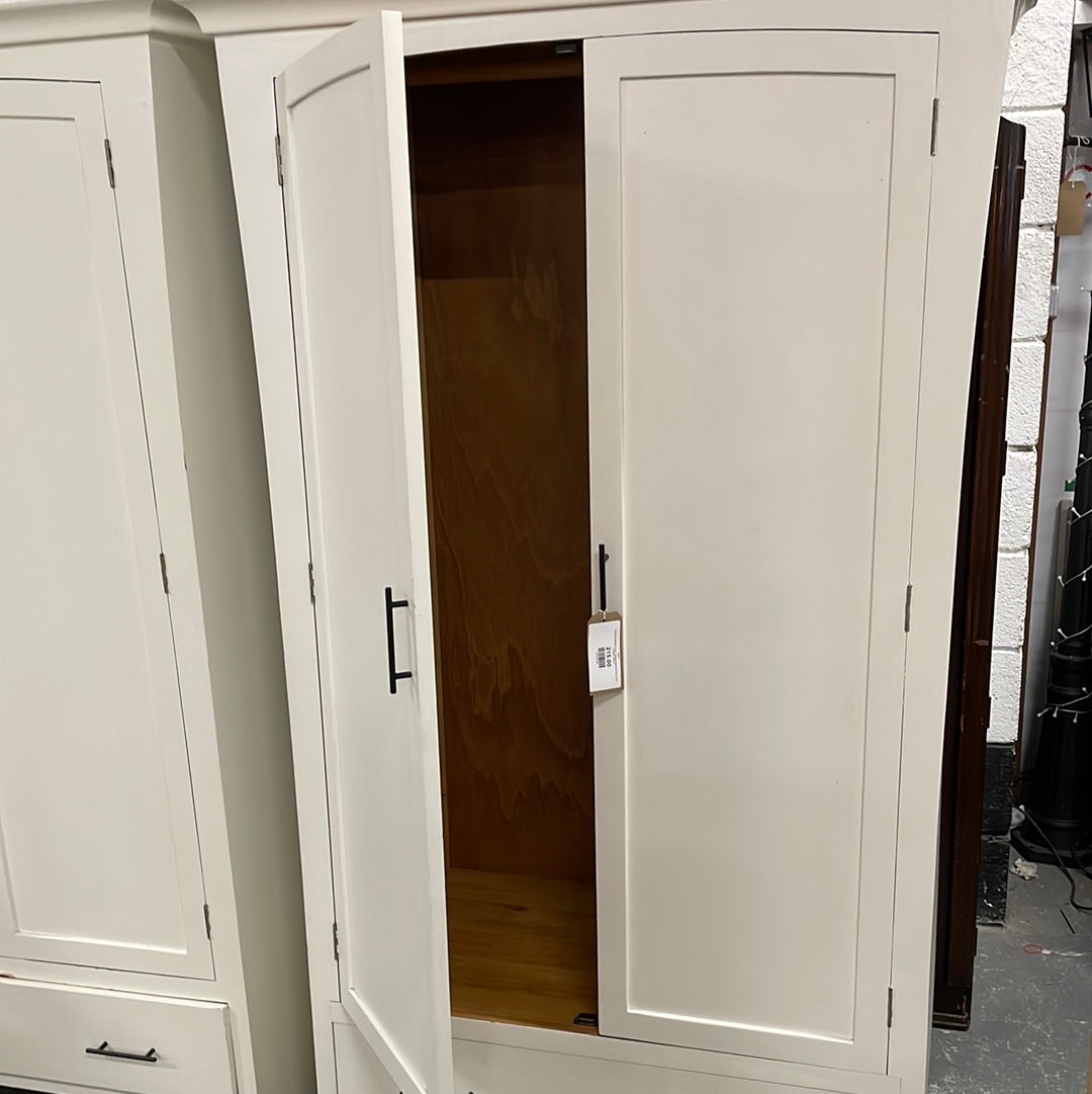 Tall white painted 2 door 1 drawer wardrobe black T bar handles  Q4323